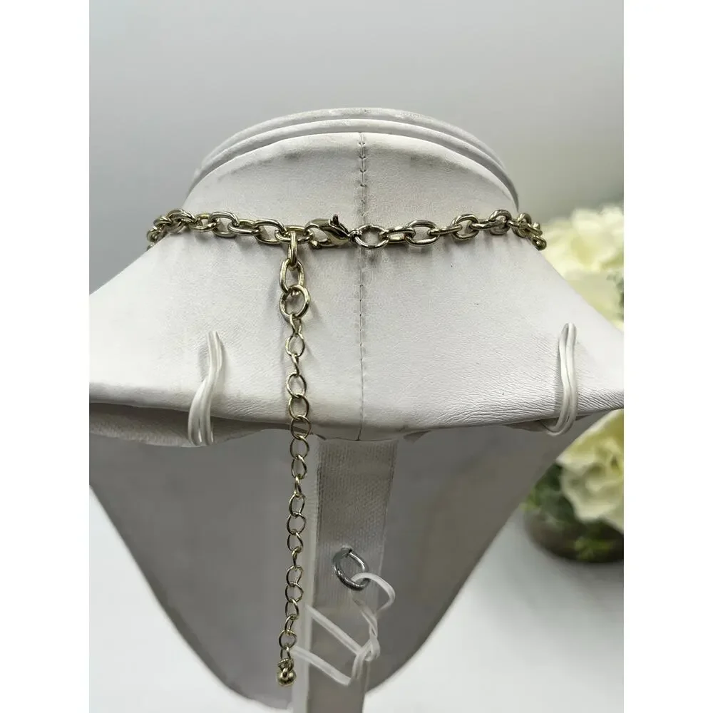 J. Crew Antique Gold Tone Prong Set Rhinestone‎ Cluster Bib Statement Necklace